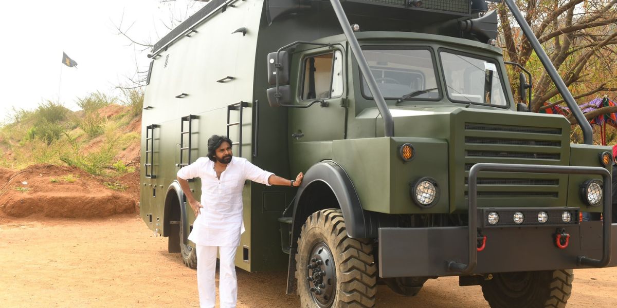 Pawan Kalyan near his yatra vehicle 'Varahi'. (Twitter)