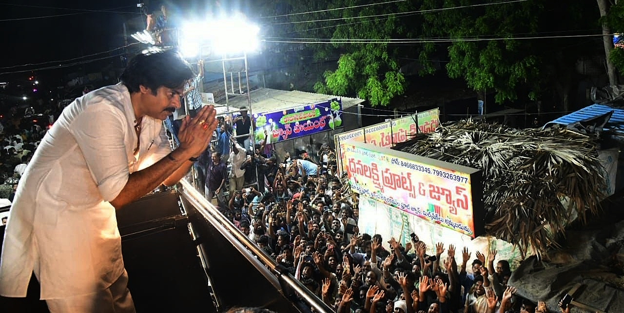 Pawan Kalyan during his Varahi Vijaya Yatra in Andhra PRadesh on Wednesday, 14 June, 2023.