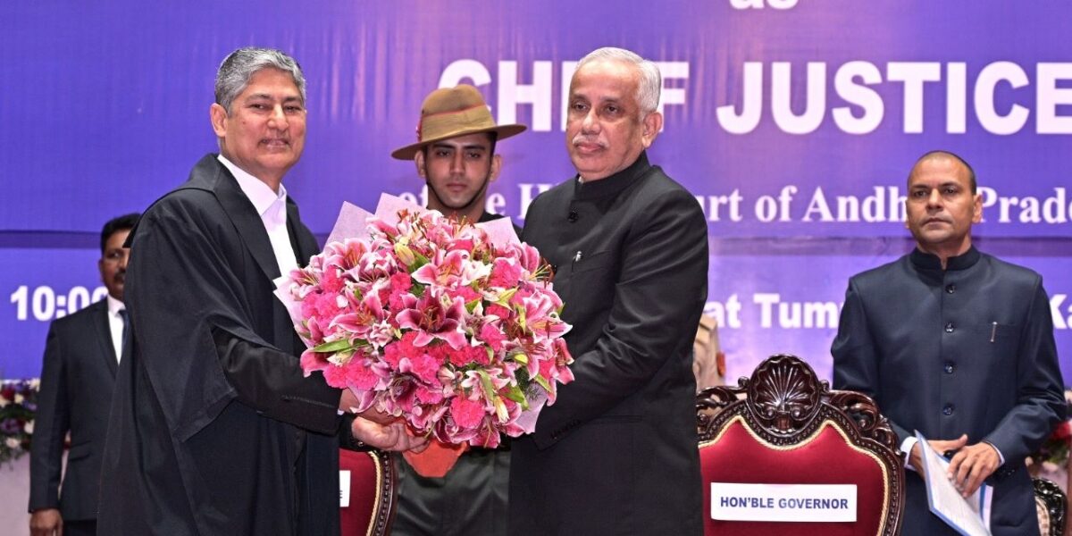 Justice Dhiraj Singh Thakur with AP Governor S Abdul Nazeer