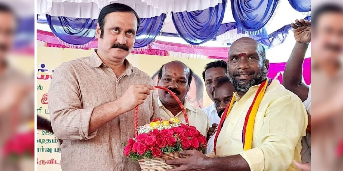 Nagaraj (right) with PMK chief Anbumani Ramadoss. (File pic/Supplied)