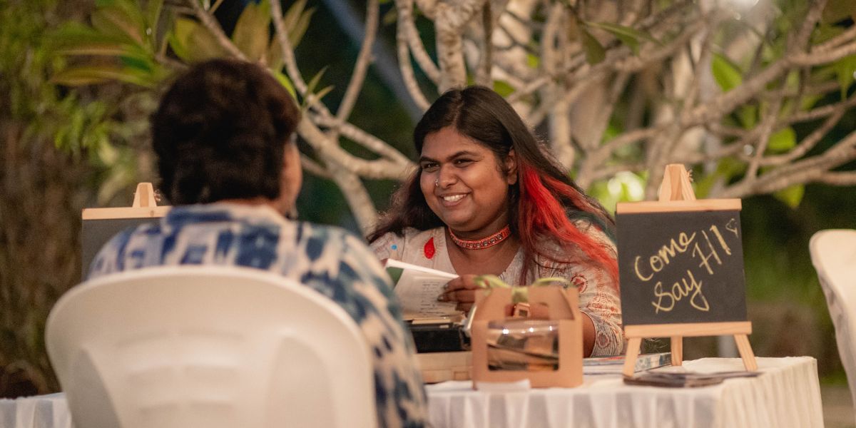 Armed with a typewriter and a heart full of empathy, Priya Varughese aka Lady Lazarus has delved deep into the lives of over 600 strangers, offering solace through her healing poems. (Supplied)