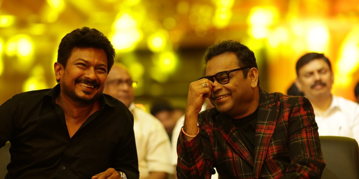 AR Rahman and Udhayanidhi Stalin at the Maamannan 50 day event