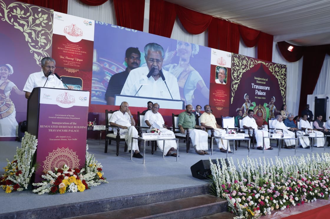Kerala Chief Minister inaugurating the renovated Travancore Palace in New Delhi on Friday. (I&PRD, Kerala)