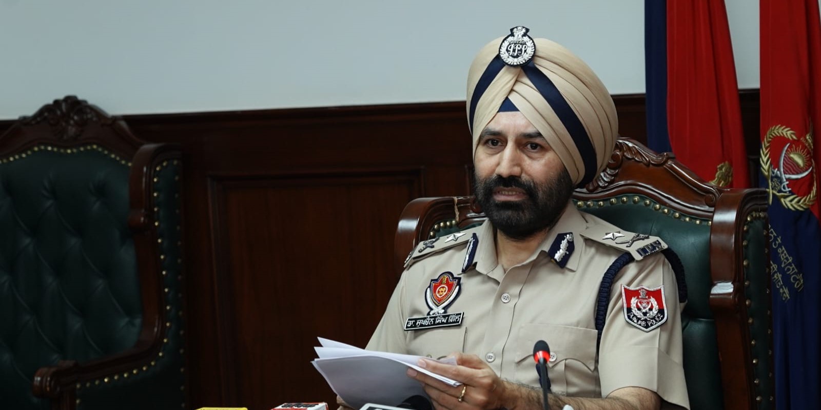 IGP Sukhchain Singh Gill talks to reporters