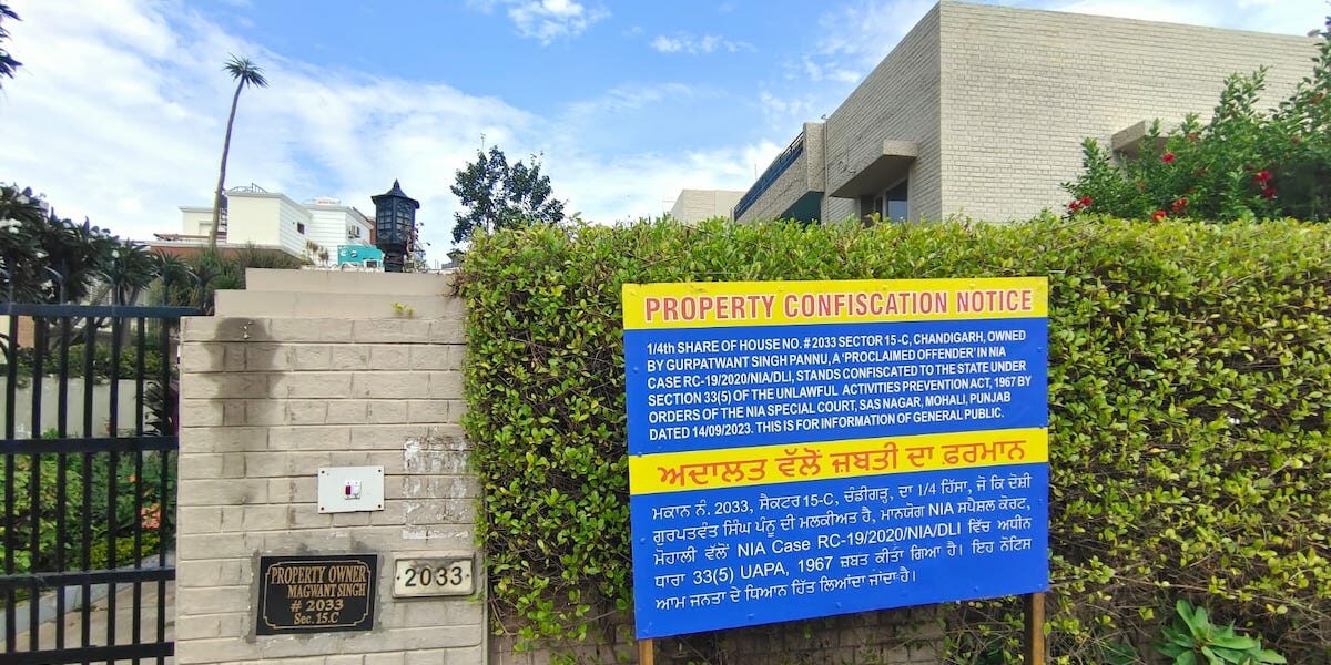 NIA notice outside Pannun's house in Chandigarh. (Supplied)