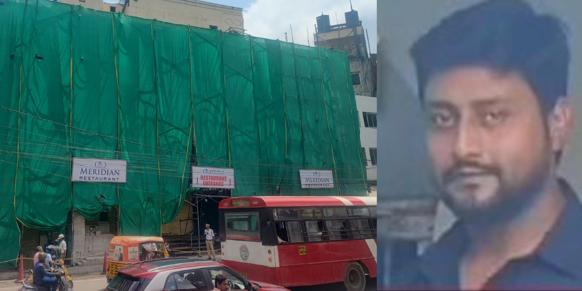 Meridian Restaurant in Panjagutta where Mohammed Liyaqat (right) was beaten to death. (Ajay Tomar/South First)