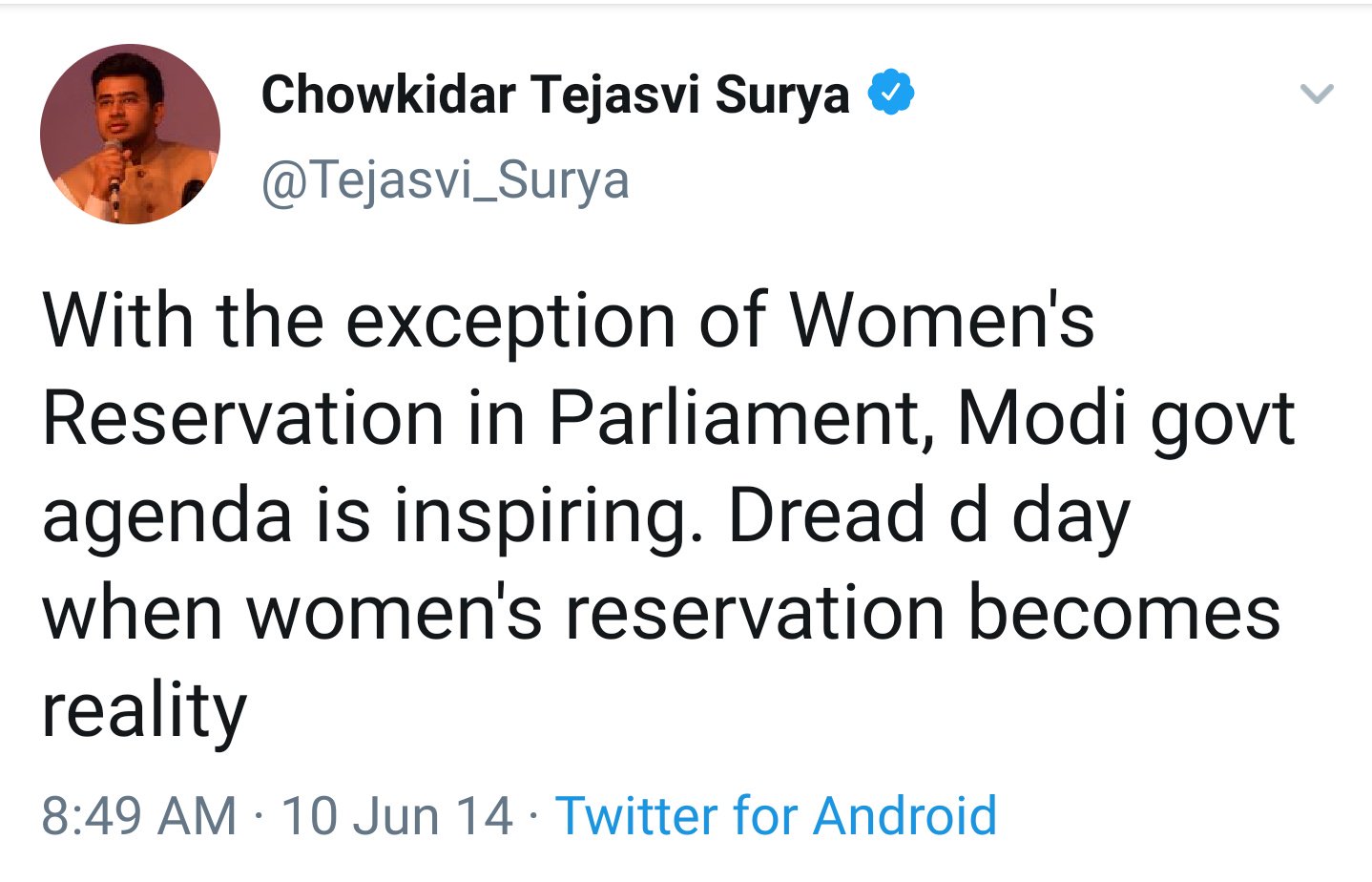 BJP Karnataka Congress Women Reservation Bill Tejasvi Surya deleted tweet