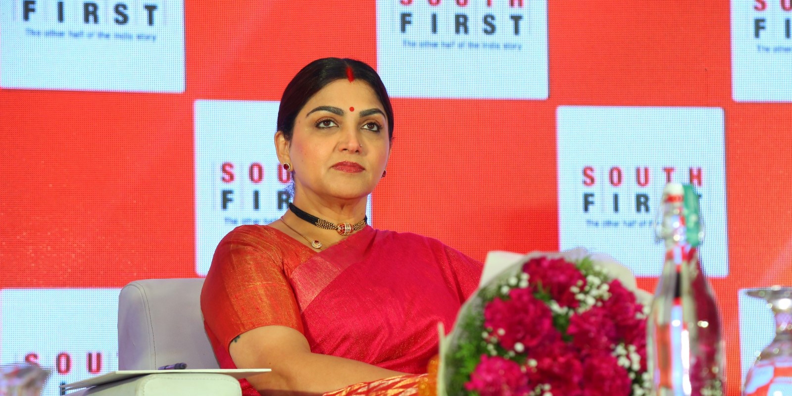 BJP national executive member Khushbu Sundar attends a panel discussion on delimitation during Dakshin Dialogues 2023 in Bengaluru on Saturday, 7 October, 2023.