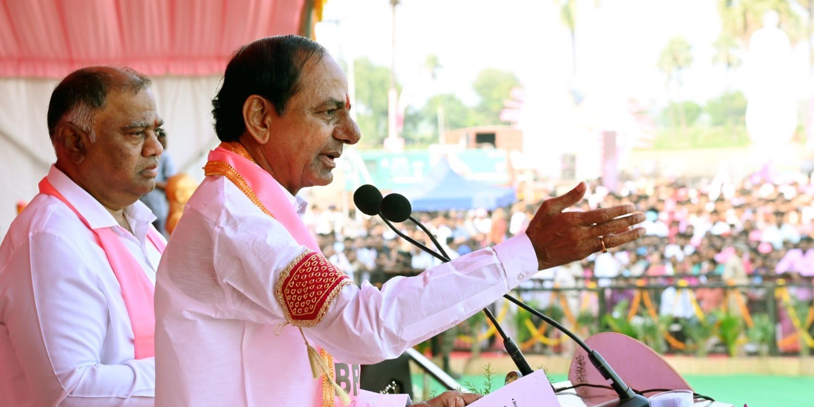 Telangana Chief Minister and BRS chief K Chandrashekar Rao at a rally in the state on Friday, 27 October, 2023.