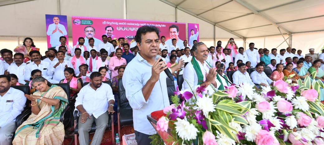KTR addressing an election rally on Monday, 9 October, after the ECI announced Telangana Assembly election dates. (X)
