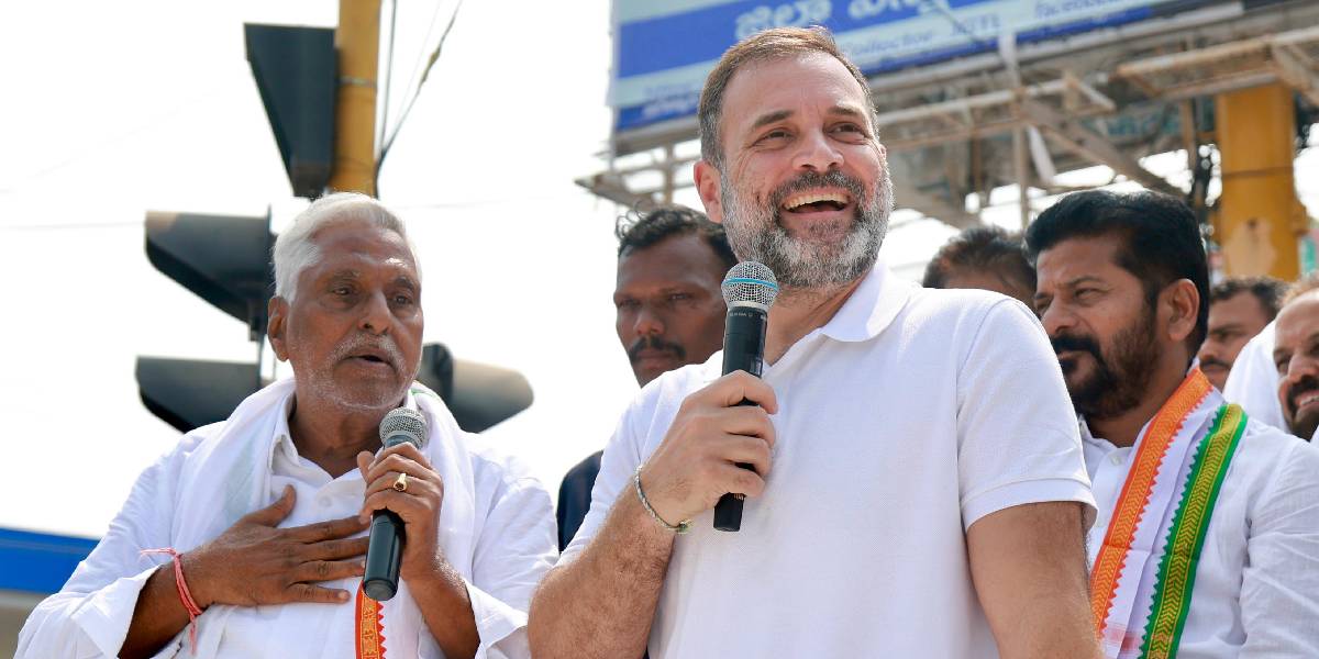Senior Congress leader Rahul Gandhi at Jagtial during his campaign in Telangana. (X)