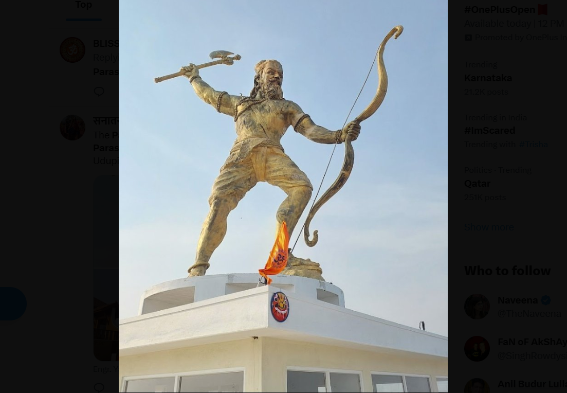 The 33-feet tall Parashurama statue at the Parashurama Theme Park in Karkala
