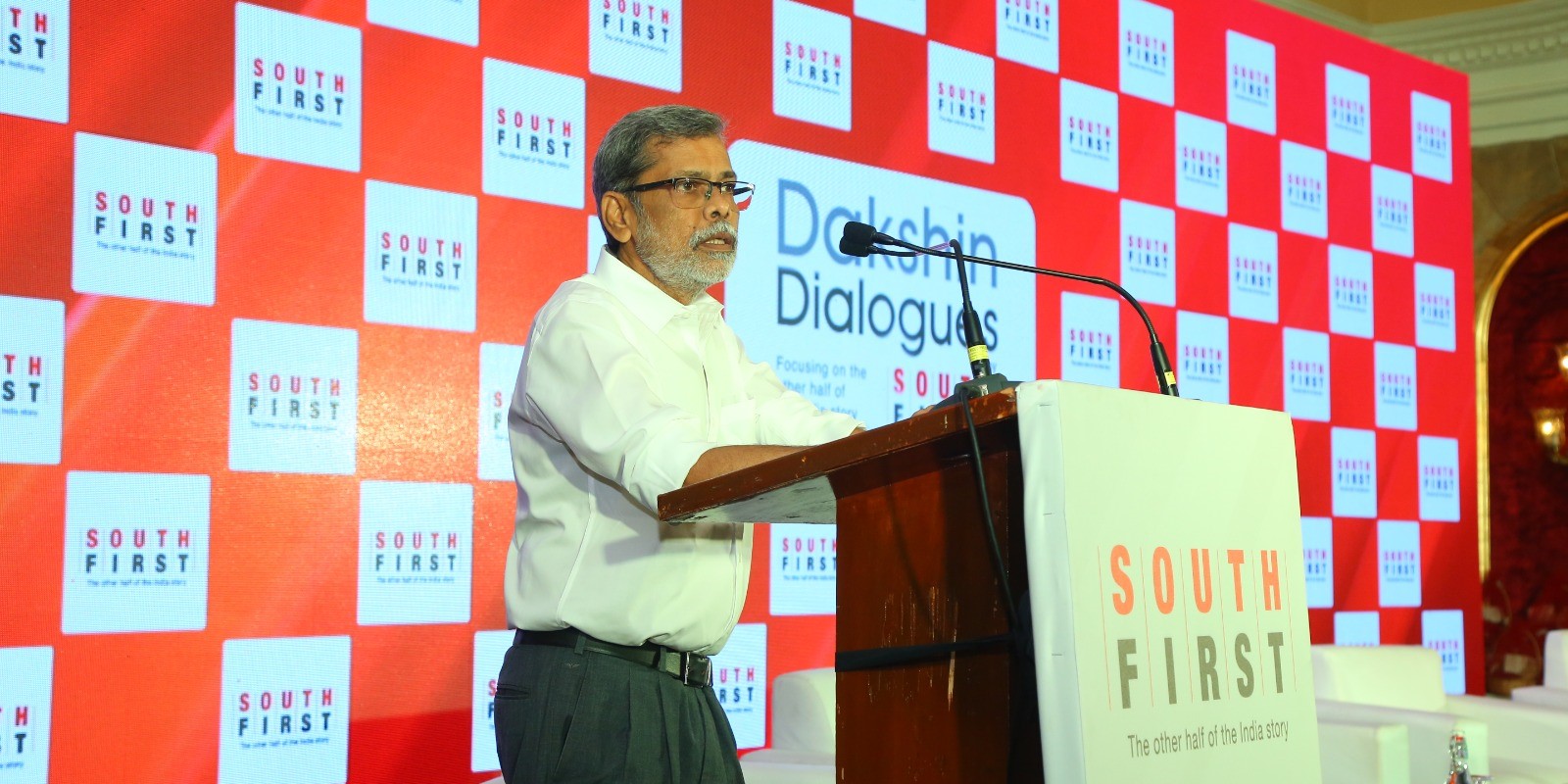 South First founder and CEO Vasu Gandikota delivers the Dakshin Dialogues 2023 welcome address in Bengaluru on Saturday, 7 October, 2023.