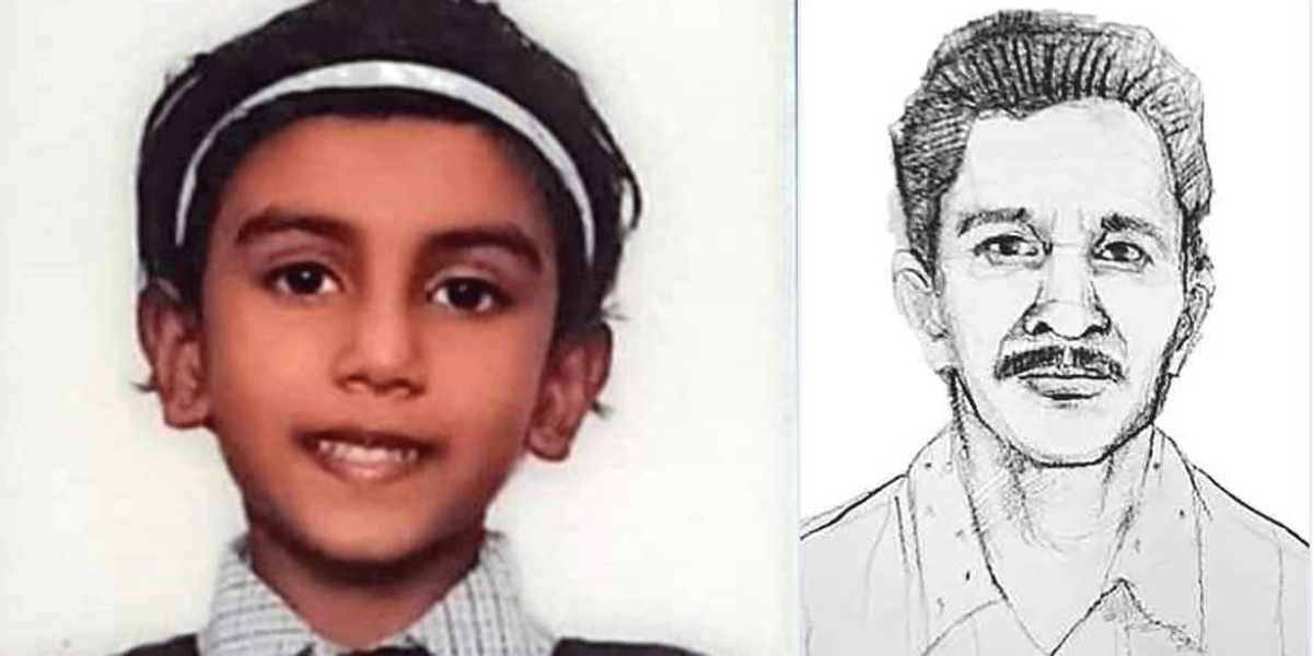 The abducted girl and the sketch of the suspect. (Supplied)