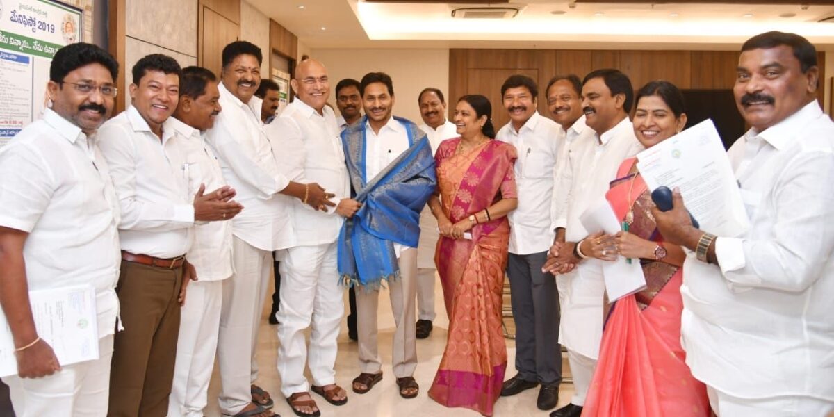 Minister C Srinivasa Venugopala Krishna with CM YS Jagan Mohan Reddy