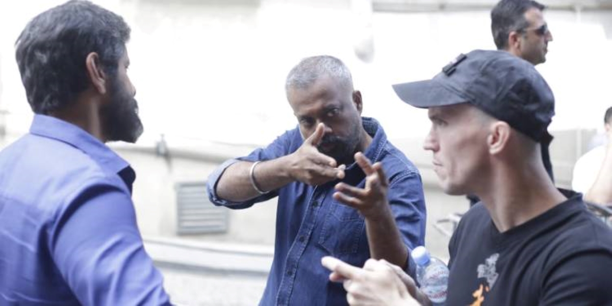 Gautham Menon on the sets of Dhruva Natchathiram