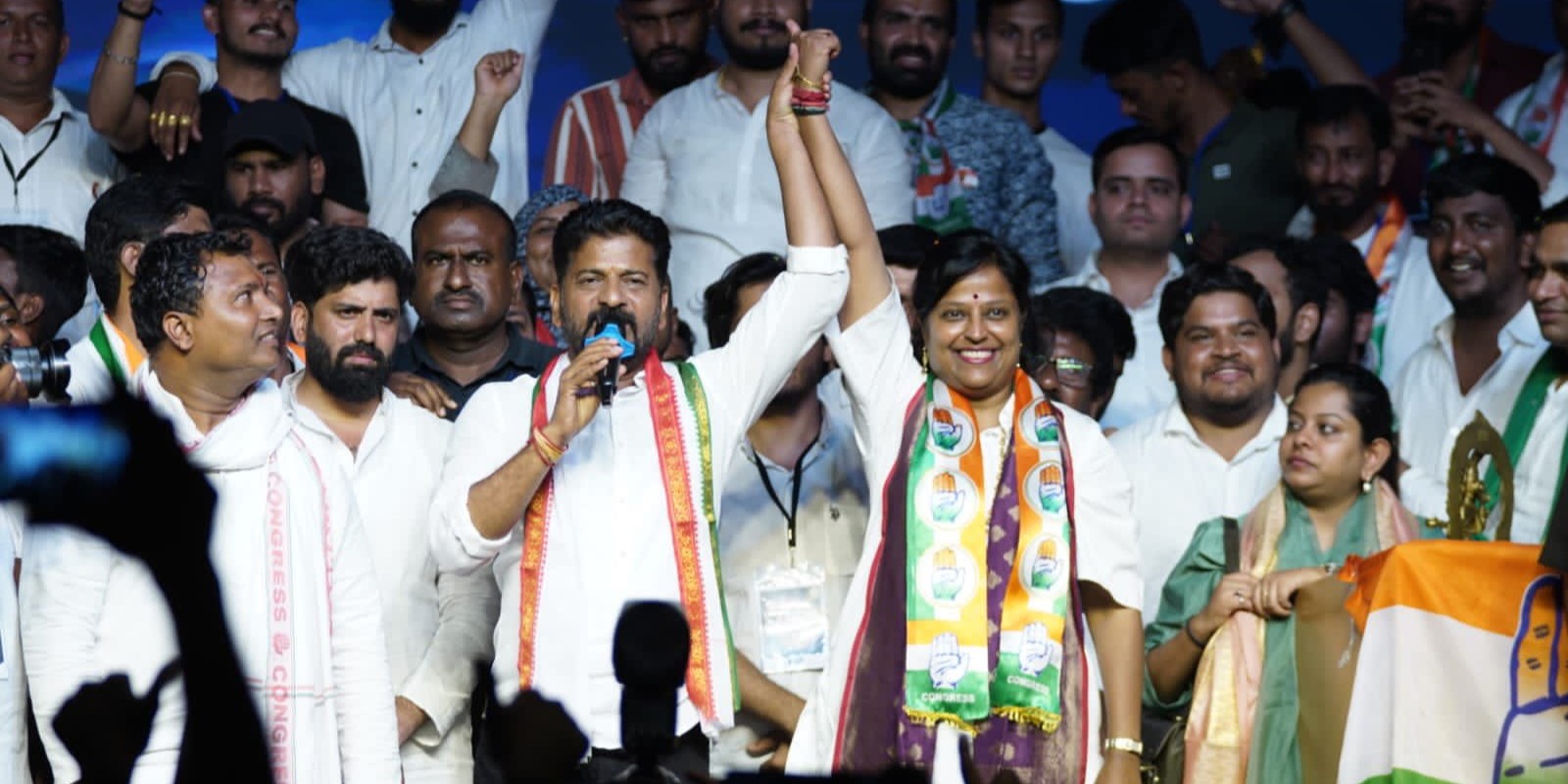 TPCC chief A Revanth Reddy campaigns for a party candidate in Telangana on Thursday, 9 November, 2023.