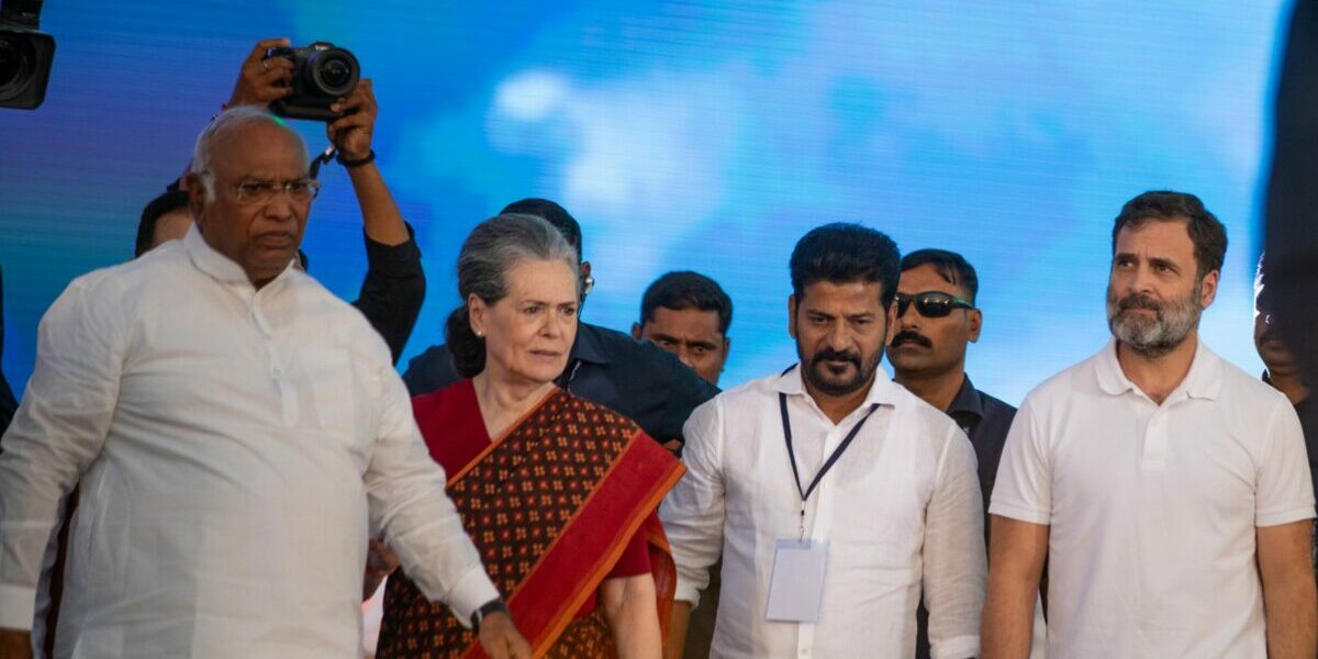 Telangana Congress chief Revanth Reddy with Congress leadership (Supplied)