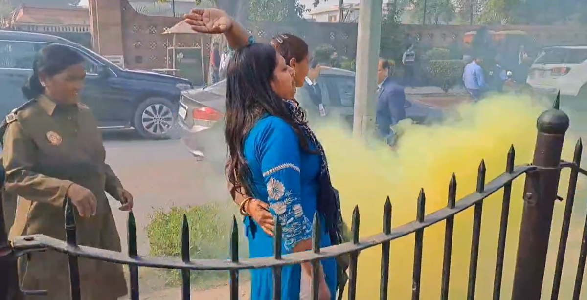 Parliament security breach: Accused Neelam outside the Parliament. (Screengrab)