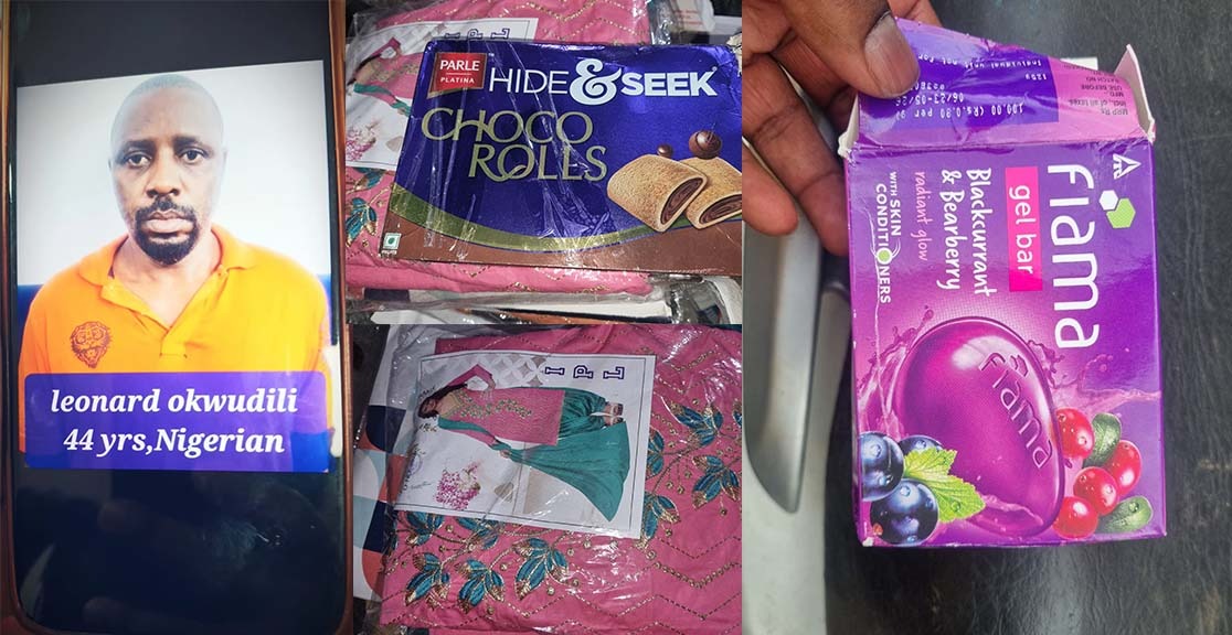 Arrested Nigerian with his seized drug packages