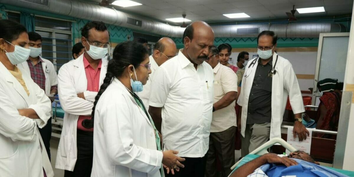 Health Minister interacting with the gas leak victims