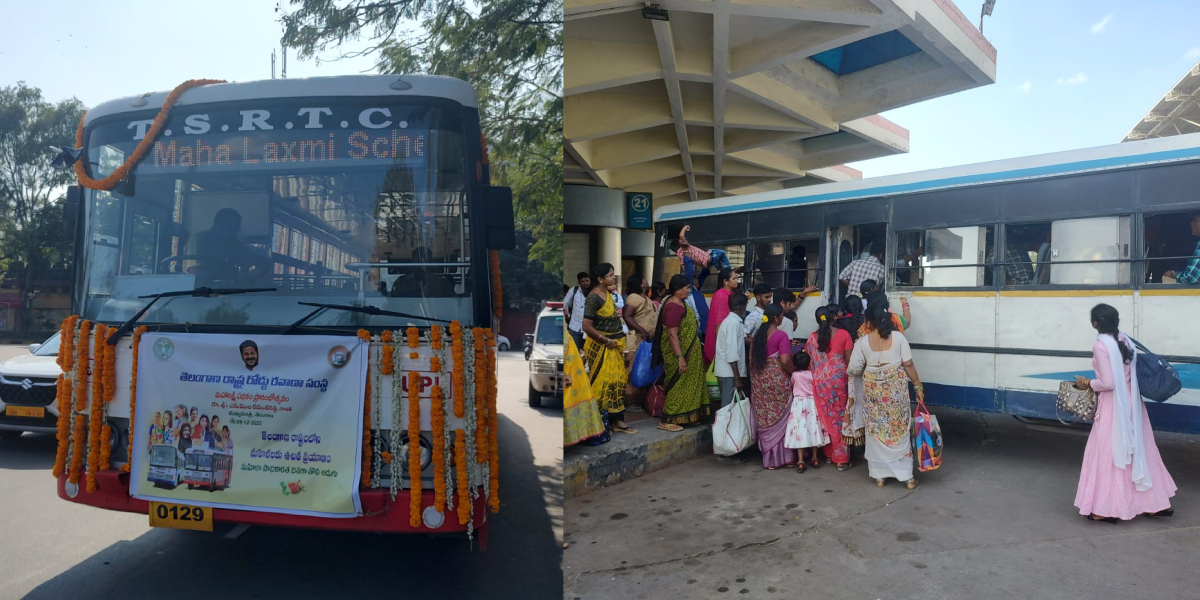 A bus at the launch day of Mahalakshmi scheme on 9 December. (Ajay Tomar/South First)