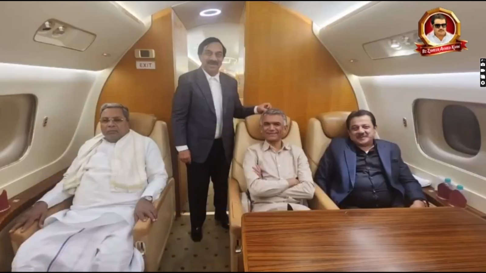 CM Siddaramaiah, Revenue minister Krishna Byregowda and Housing Minister Zameer Ahmed Khan among other inside the luxurious private jet
