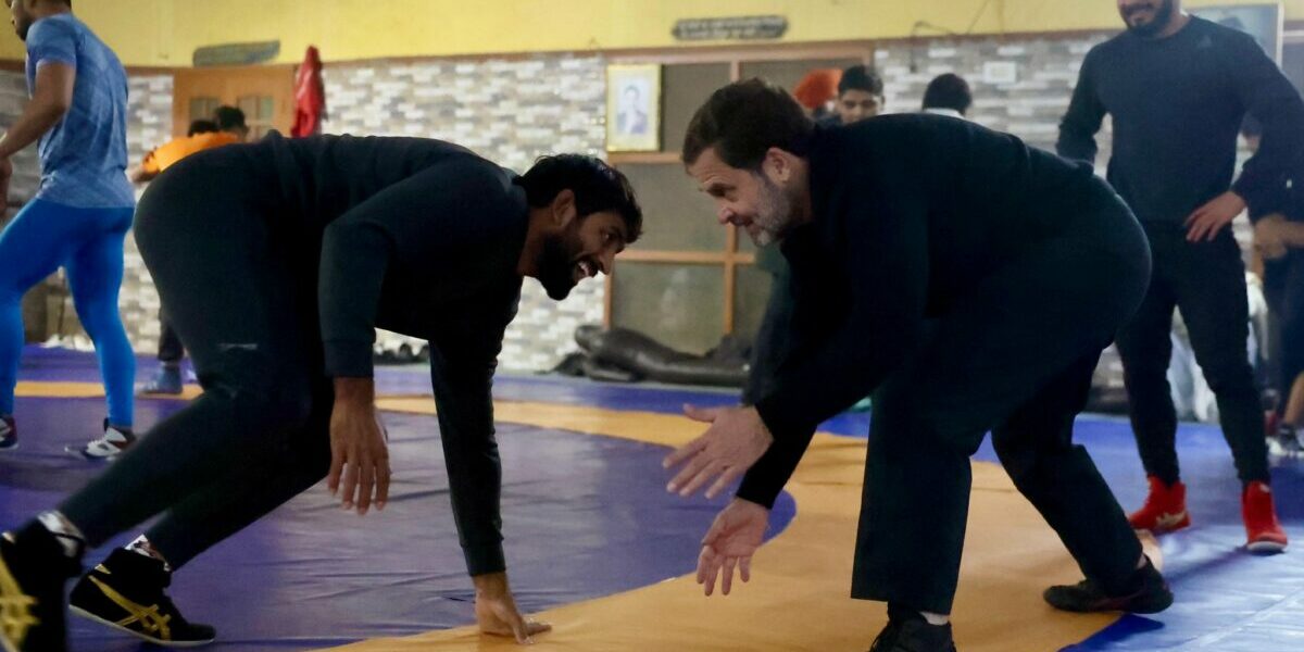 Rahul Gandhi with Bajrang Punia