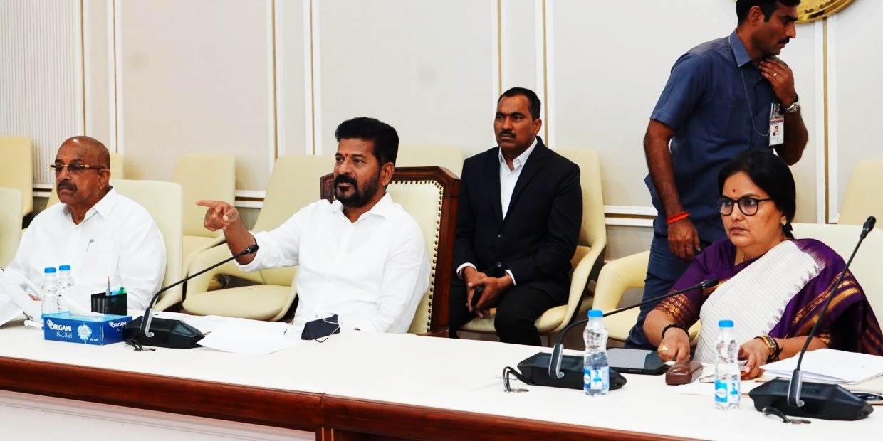 Telangana Chief Minister A Revanth Reddy at a review meeting in Hyderabad on Monday, 11 December, 2023.