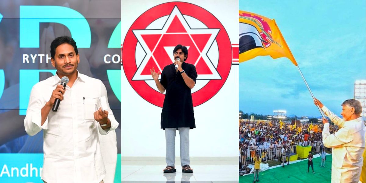 YSRCP chief Jagan, TDP supremo Naidu and JSP chief Pawan Kalyan.