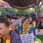 Samagra Siksha employees join the protest and wait for the call.