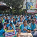 Troubled but undeterred, anganwadi workers remain at the protest site.