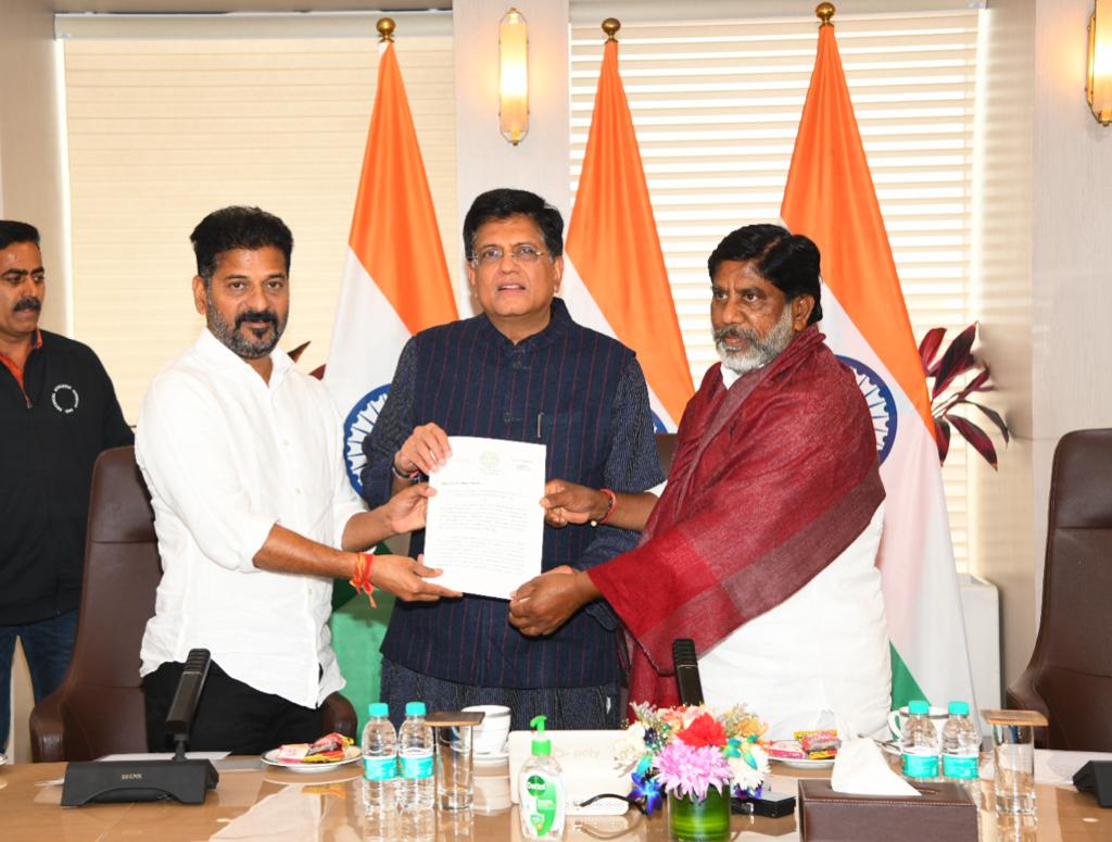 CM Revanth Reddy and DyCM Bhatti Vikramarka with Union Minister Piyush Goyal. (Supplied)