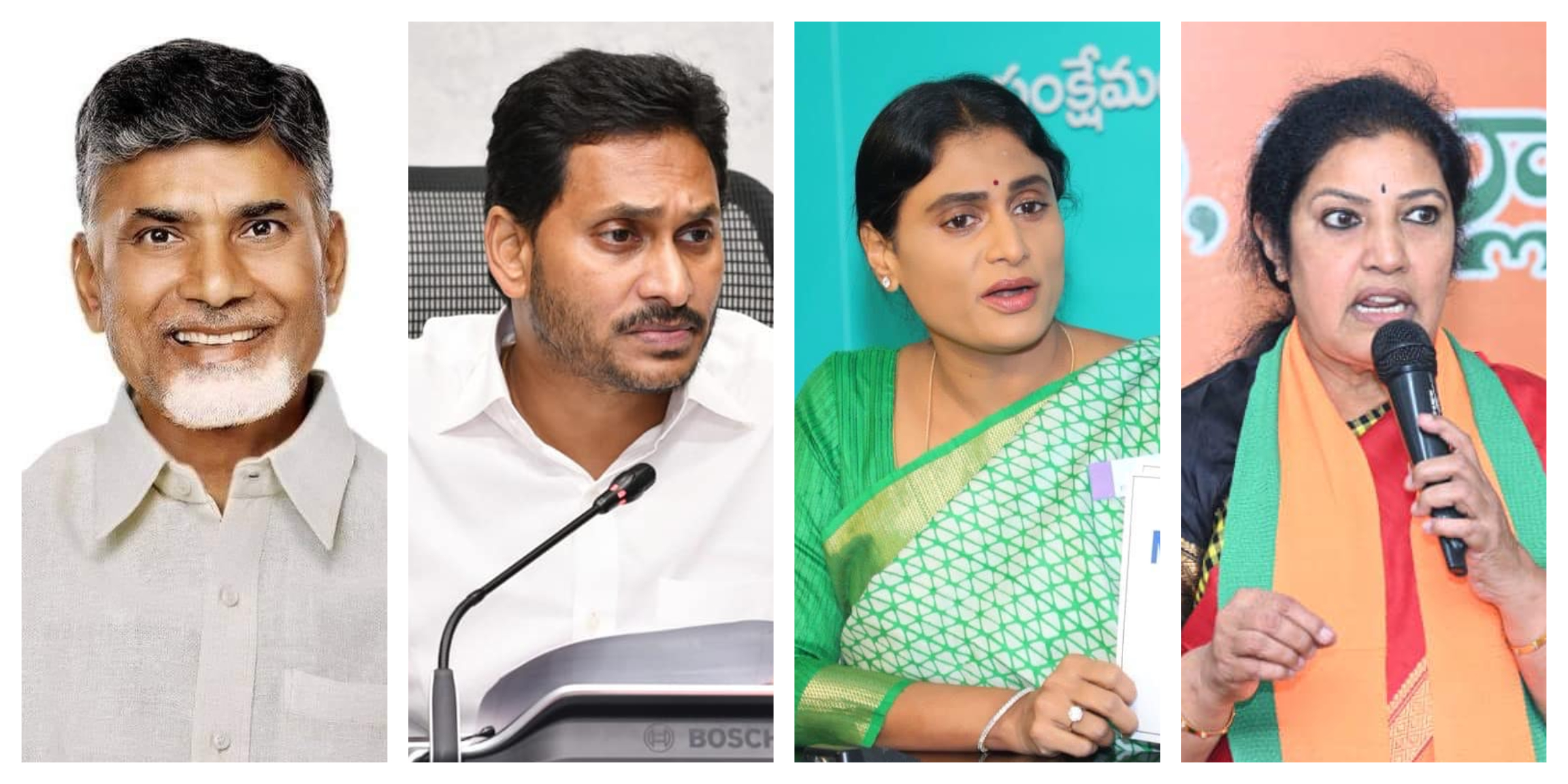 From left: N Chandrababu Naidu, YS Jagan Mohan Reddy, YS Sharmila, and D Purandeswari.