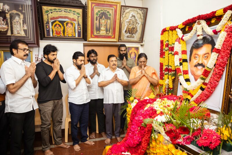 Actor Suriya with the family of late Vijayakanth