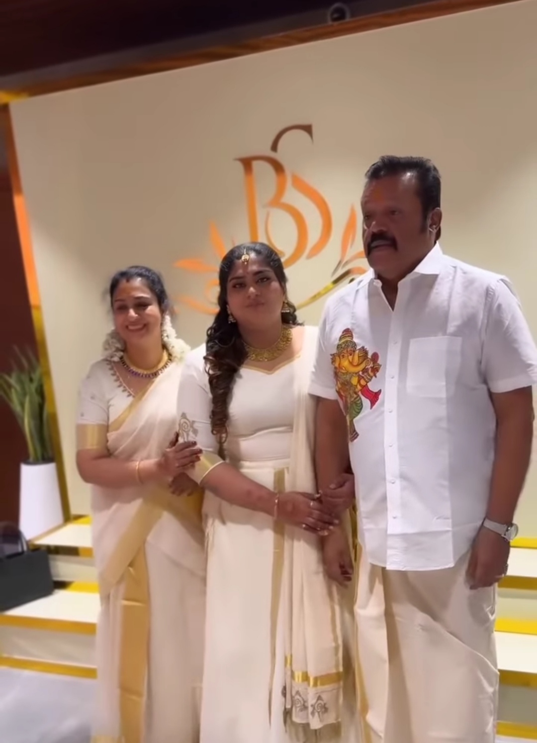 Bhagya Suresh with her parents Suresh Gopi and Radhika