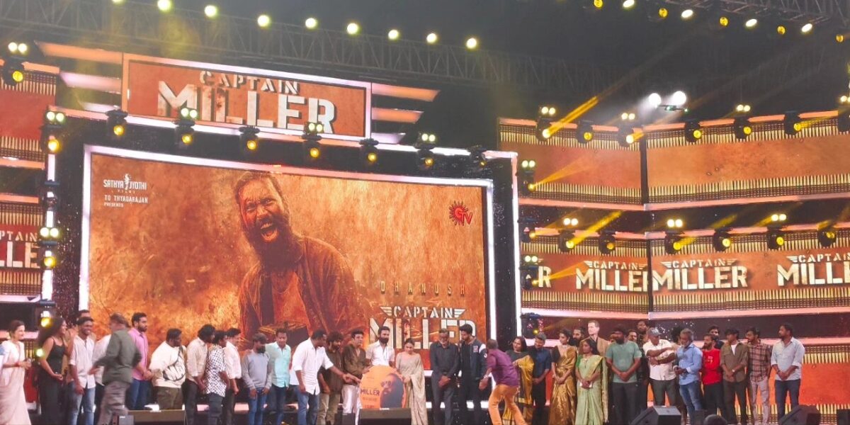 Dhanush and Shiva Rajkumar at the Captain Miller pre-relese event