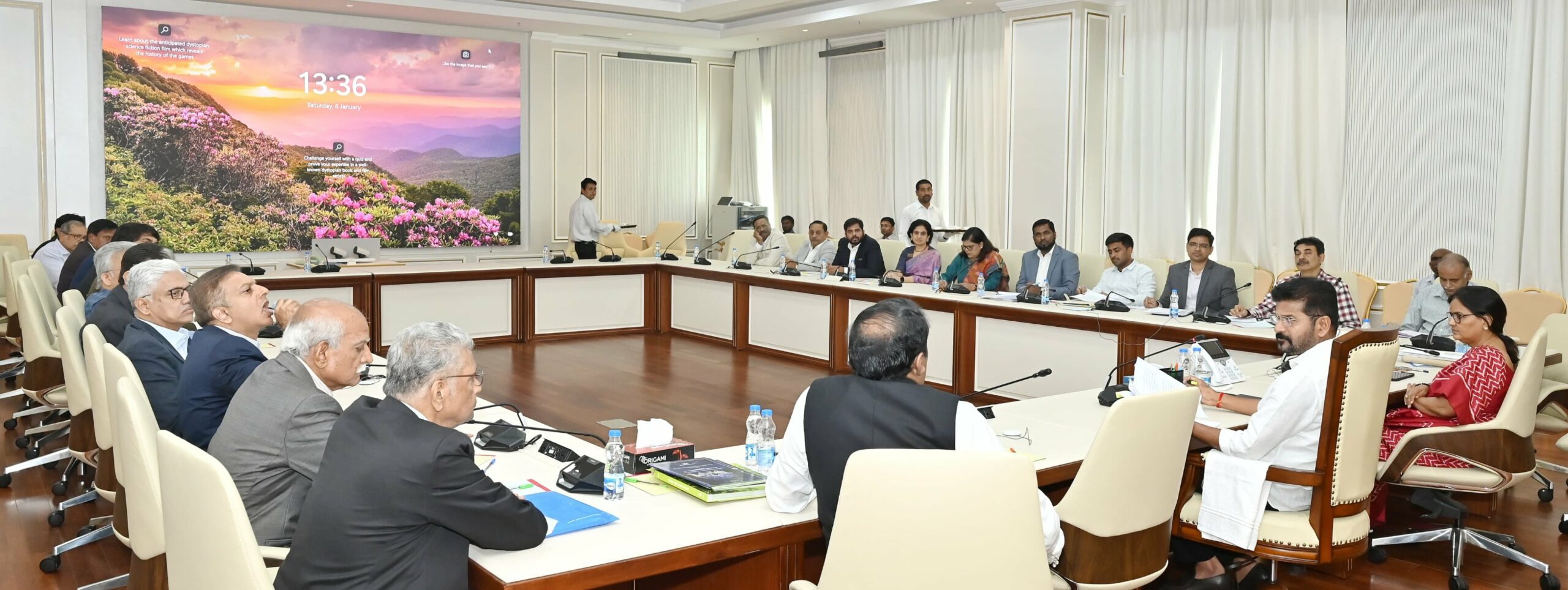 Telangana Chief Minister A Revanth Reddy meeting the representatives of the CII in Hyderabad on Saturday. (X)