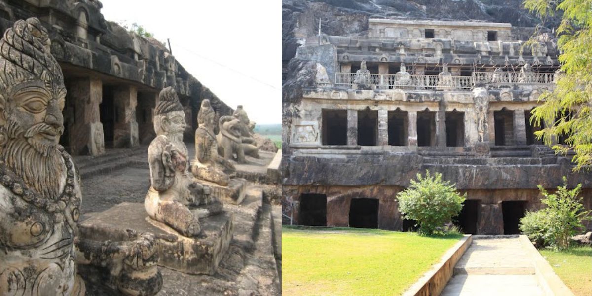 Undavalli caves were built between the 4th and 5th centuries by the Gupta dynasty. (Wikipedia)