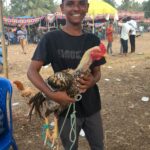 A young boy with the fighter cock