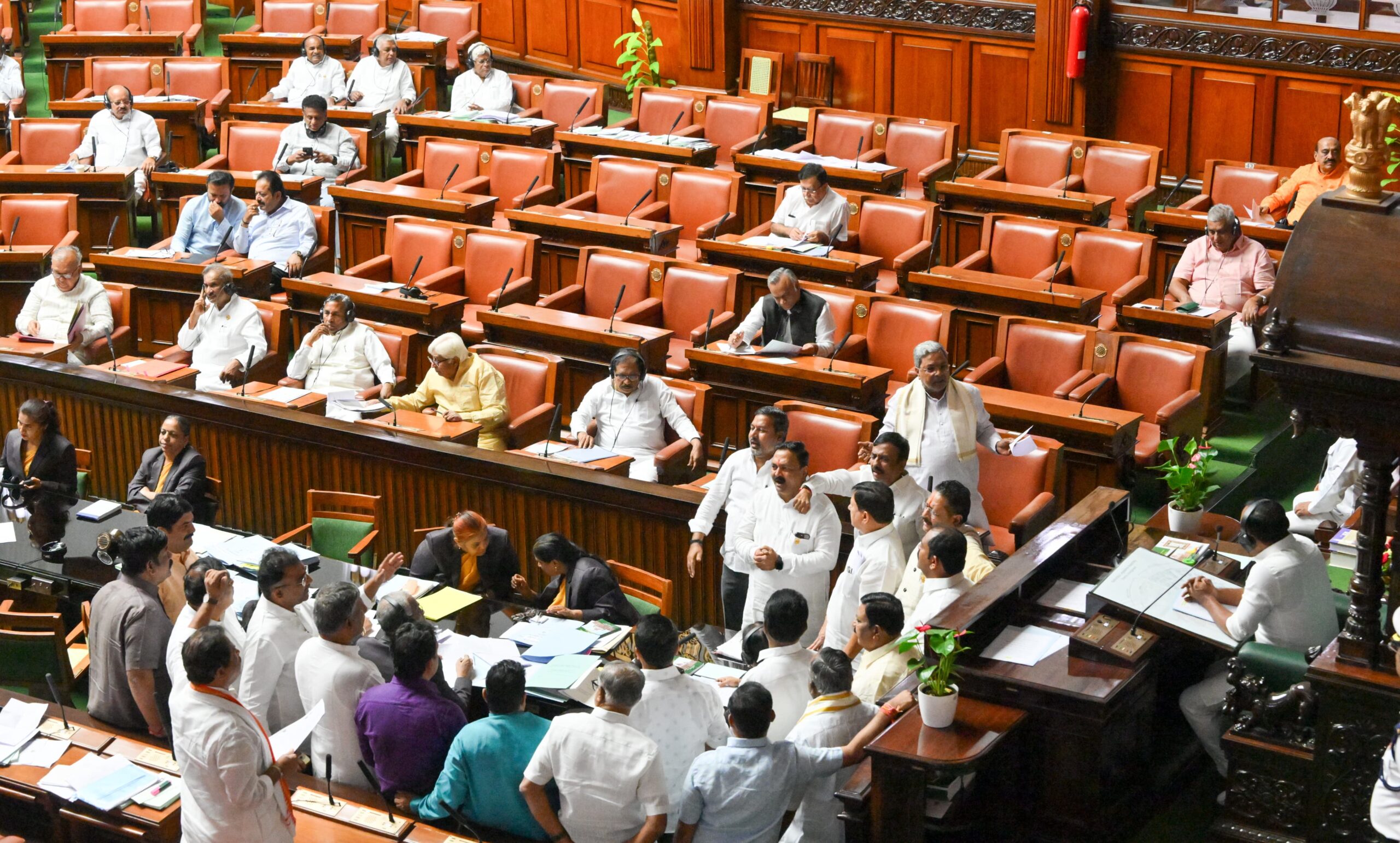 BJP stage walk out of the assembly on Thursday after protesting against the ruling Congress over no action on pro-Pakistan sloganeering