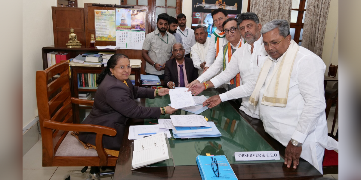 Congress' nominee former Union minister Ajay Maken filed papers for the Rajya Sabha polls at Bengaluru on Thursday. (Supplied)