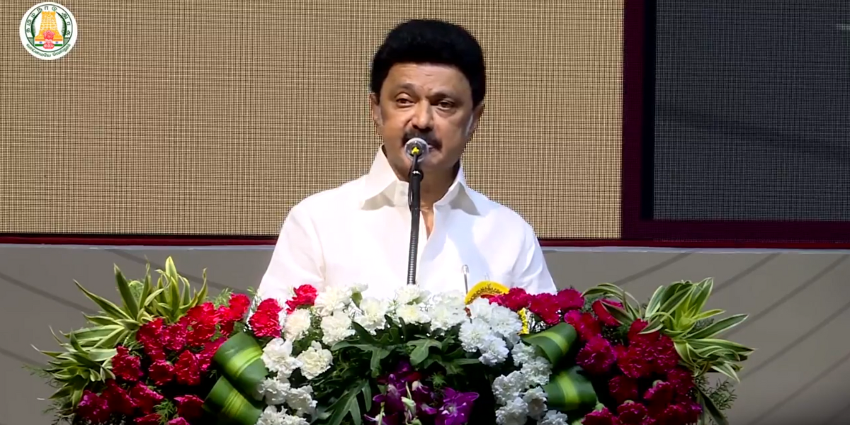 MK Stalin addressing the gathering. (Screengrab)