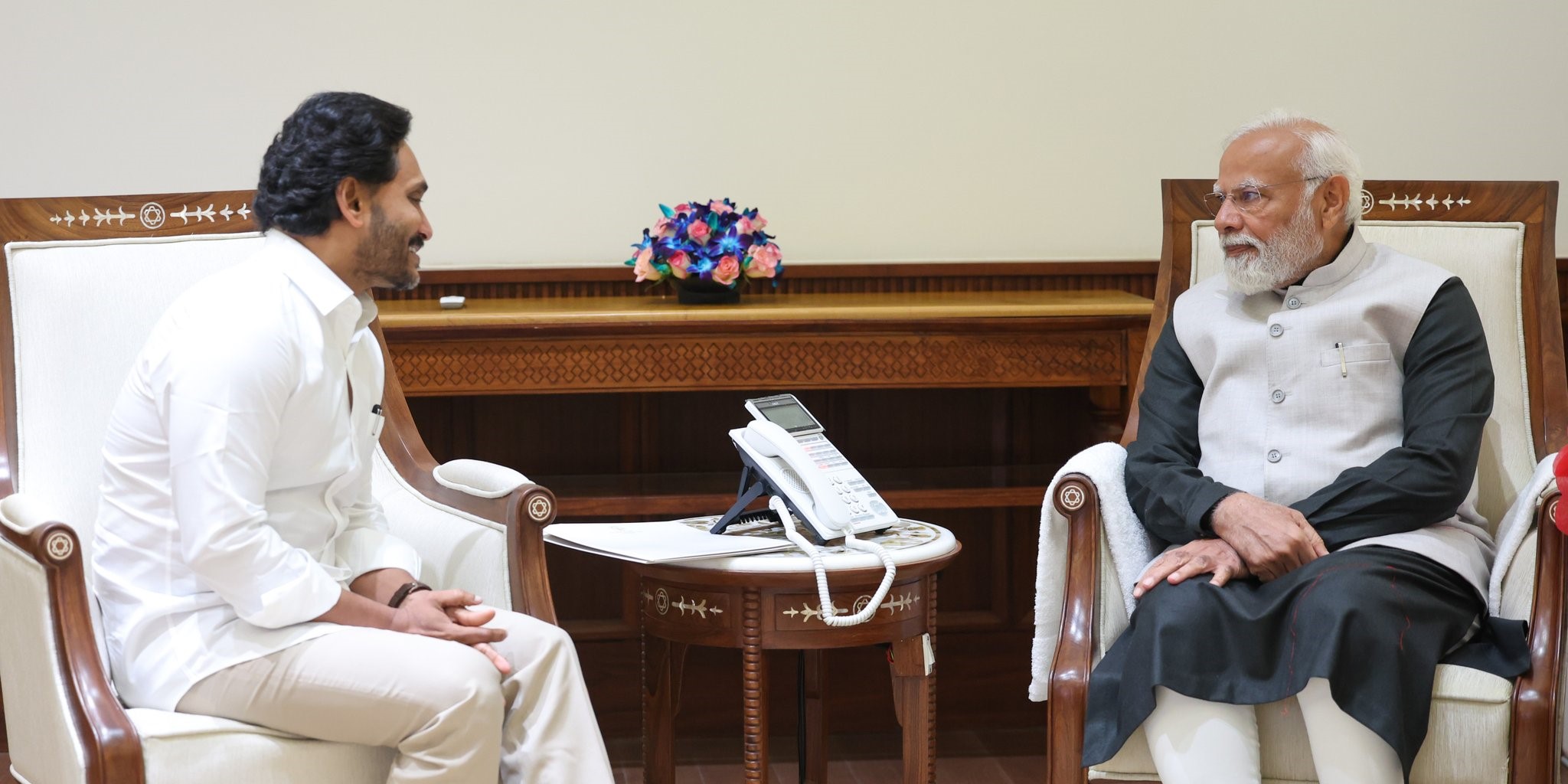 Andhra Pradesh Chief Minister YS Jagan Mohan Reddy with Prime Minister Narendra Modi in Delhi on Friday, 9 February, 2024.