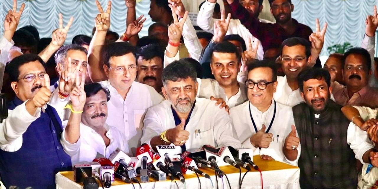 Karnataka Congress leaders after the party emerged victorious in the Rajya Sabha elections in the state on Tuesday, 27 February, 2024.