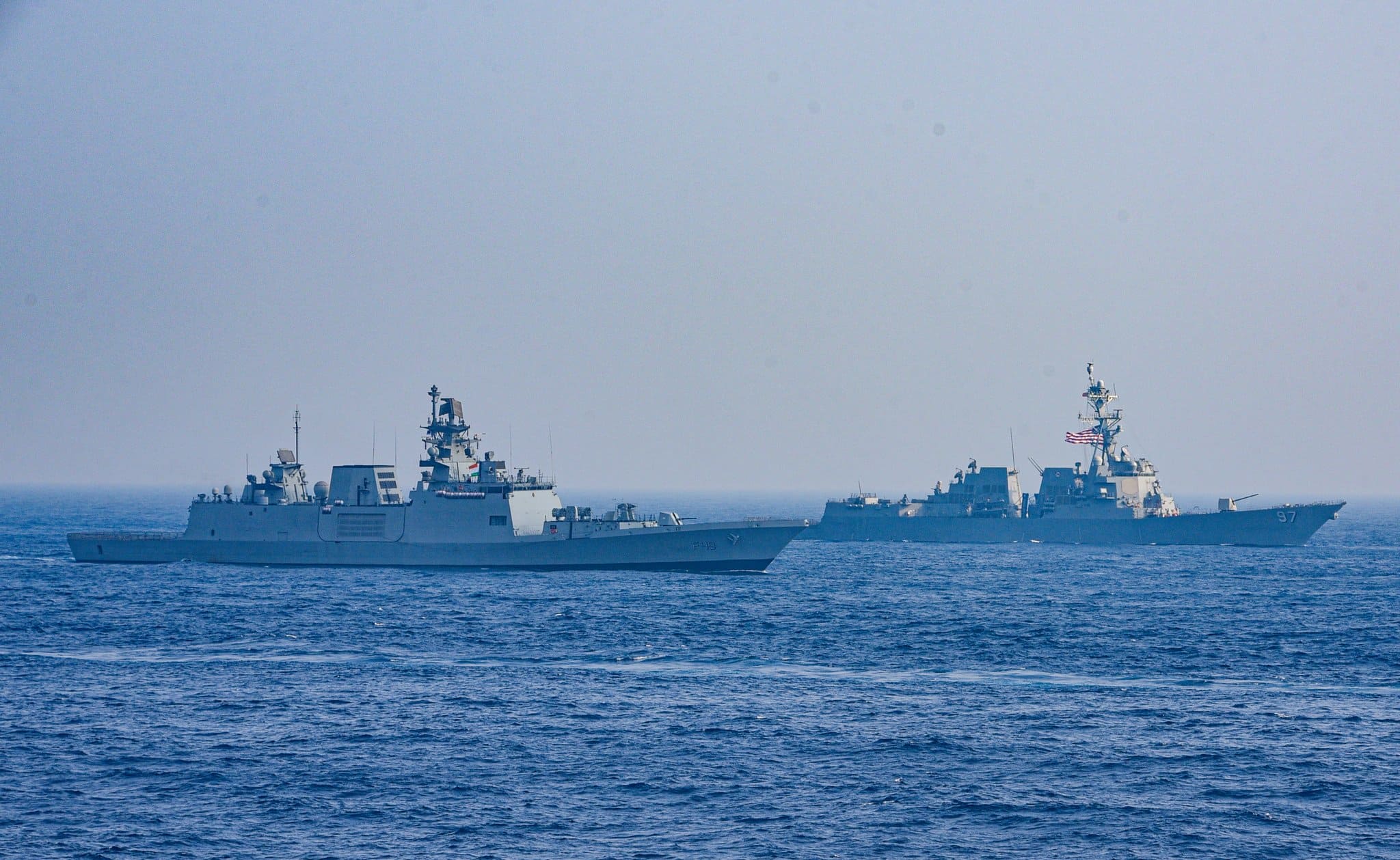 Thirteen vessels and one aircraft from friendly foreign countries were part of the sea phase exercises, along with the Indian Navy's aircraft carriers INS Vikramaditya and INS Vikrant. (Indian Navy)