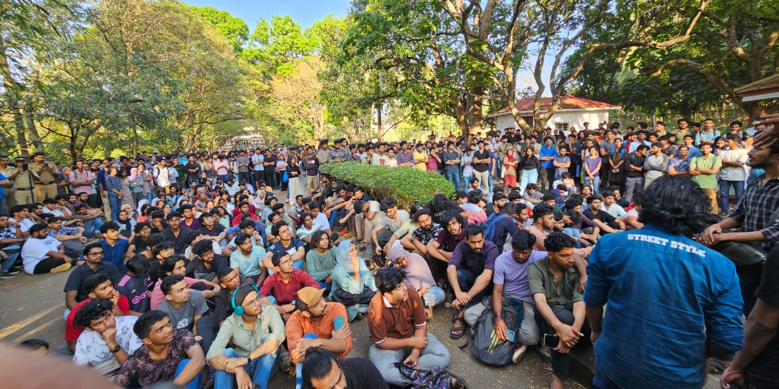 Students protesting at NIT Calicut over the suspension of a student. (Supplied)