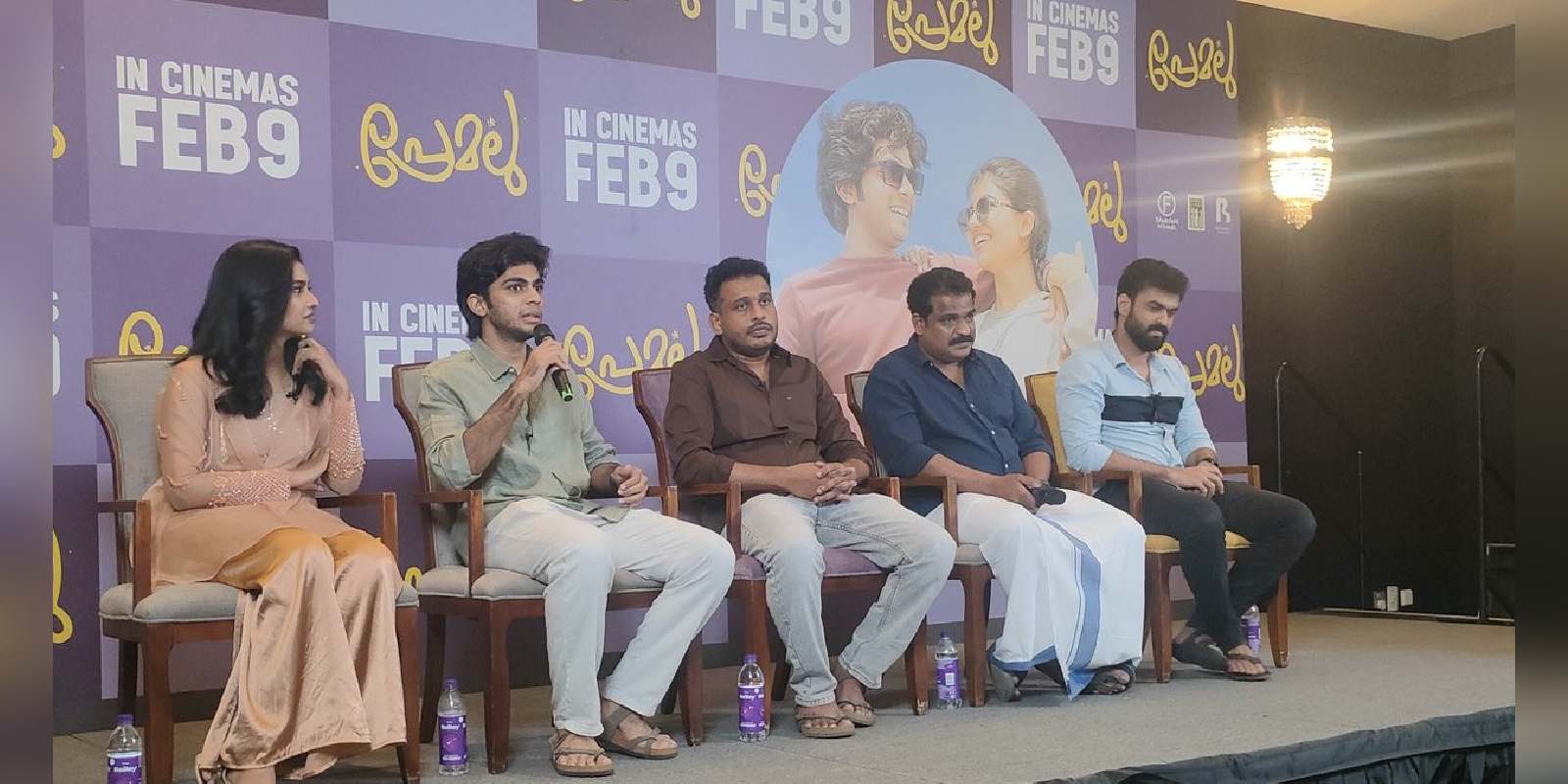 Premalu director Girish AD, producer Dileesh Pothen and actors Mamitha and Naslen addressing the media