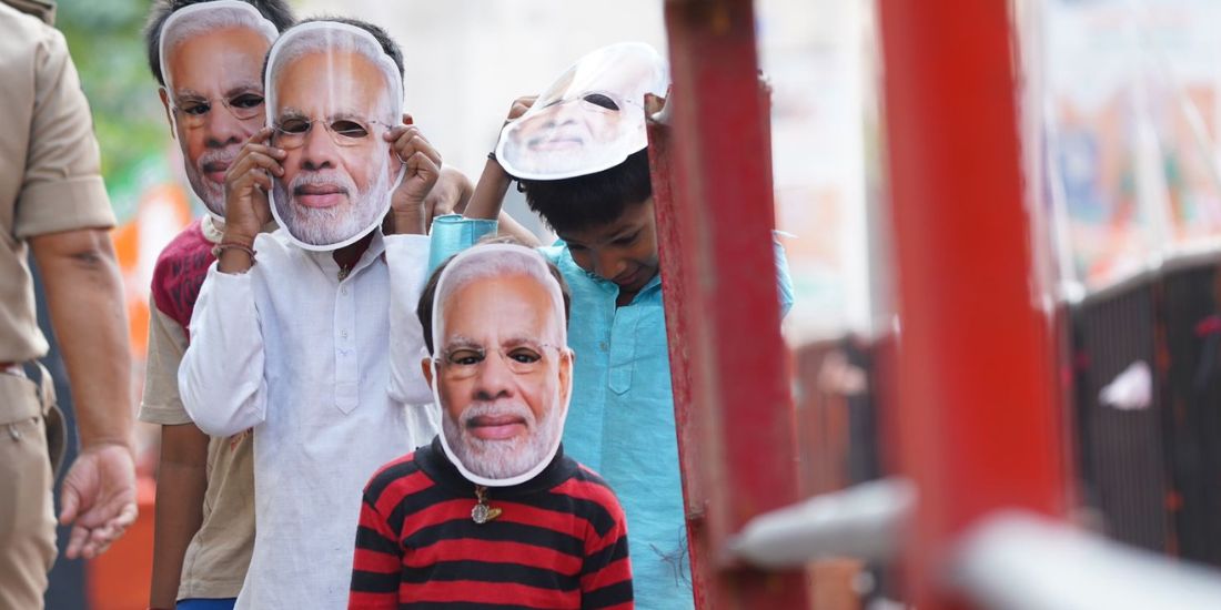 PM Modi masks during Hyderabad election campaign in 2023. (Supplied)