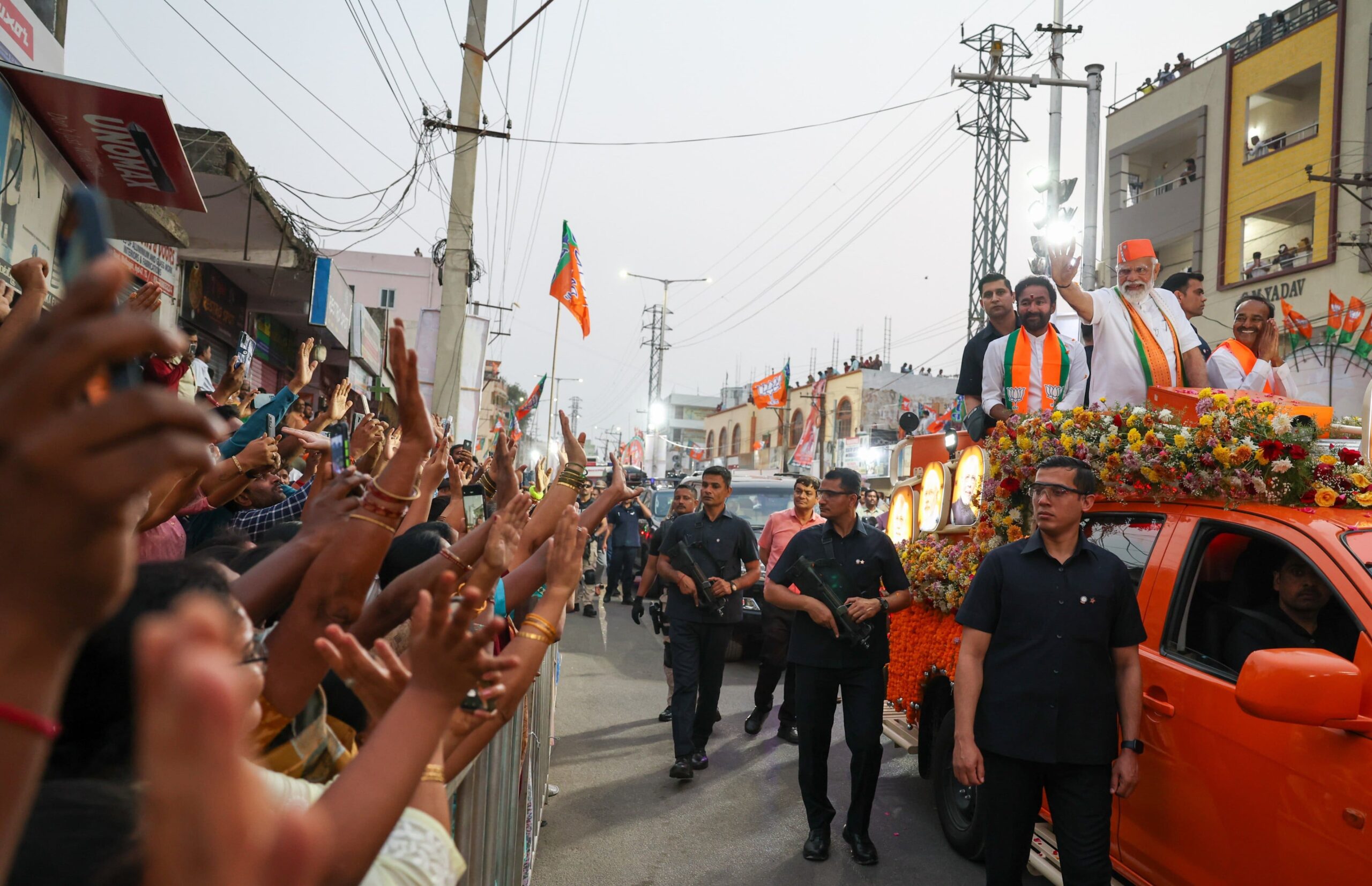 Modi's road show in Telangana on Friday. (X)